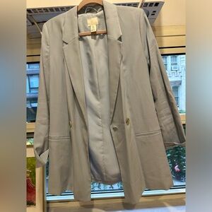 H&M powder blue blazer linen blend